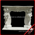 White Stone Fireplace With Statue, Indoor Decorative Fireplace, Natural Marble Fireplace Mantel